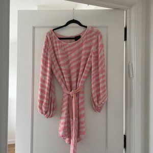 Retrofete Grace Sequins Mini Dress Small Striped Pink & White Self Tie Belt